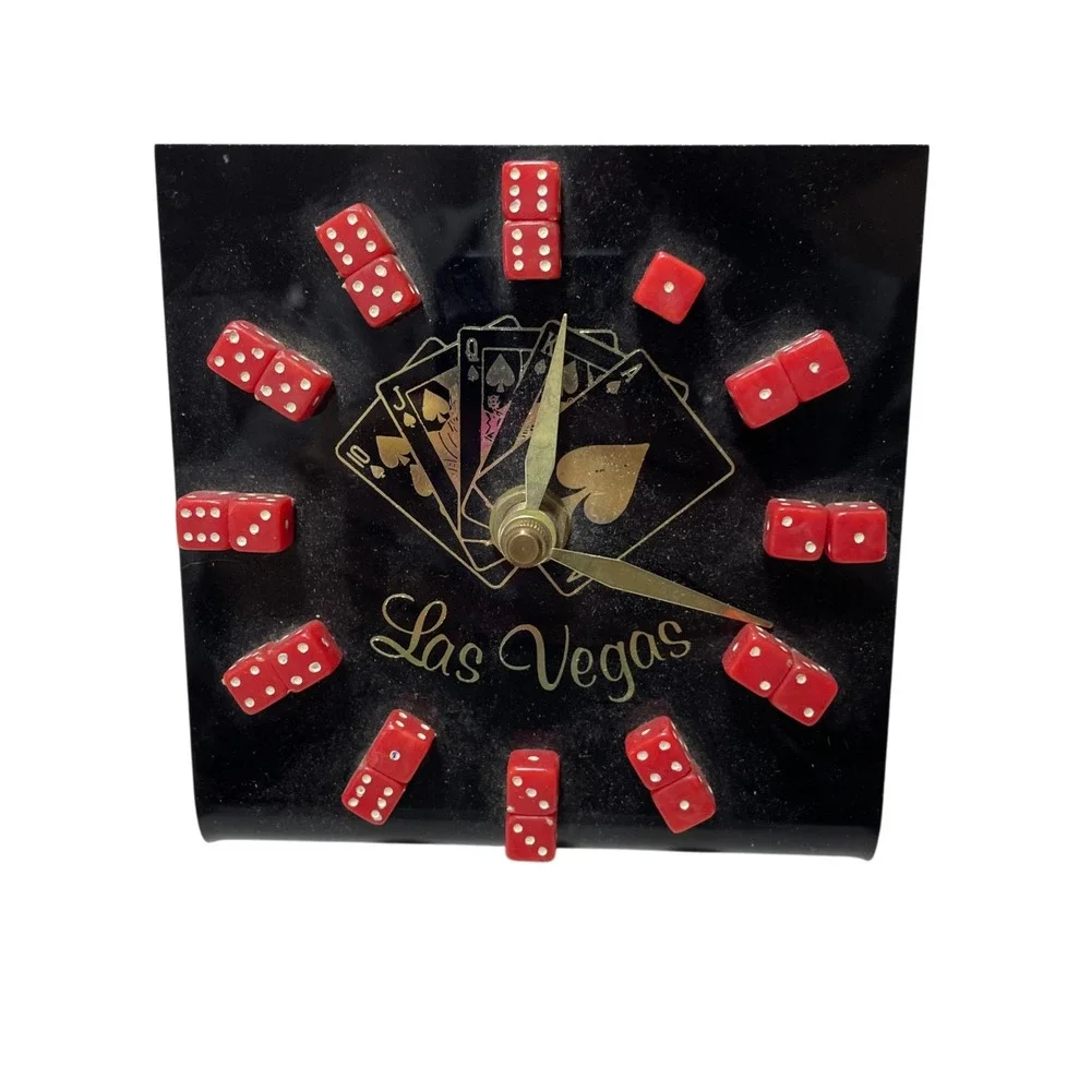 Las Vegas‎ Dice Clock Vintage WORKING (needs a little cleaning)  5 x 5 1/2